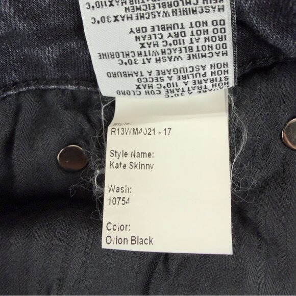 R13 Jeans Women's Size 24x28 Kate Skinny Black Denim Jeans Made in Italy - Picture 9 of 13